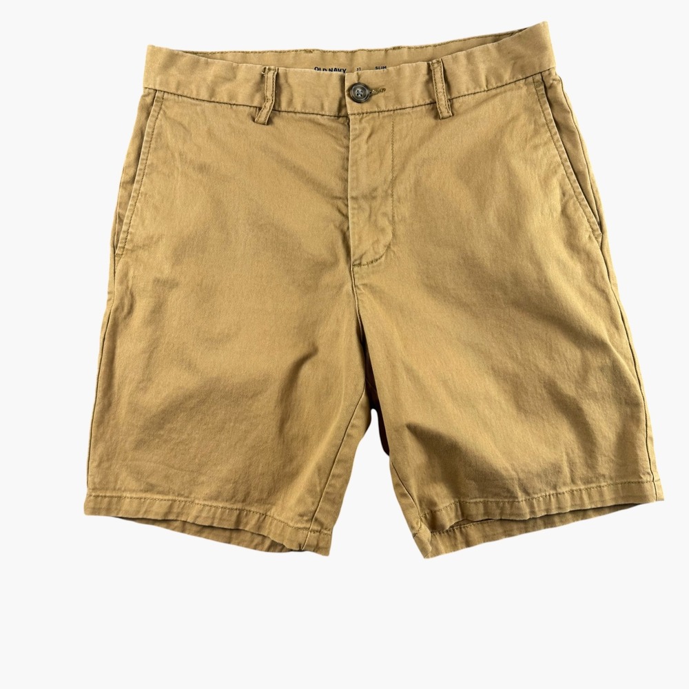 Old Navy Mens 31 Slim Built-In Flex Khaki Chino Shorts Tan Stretch Flat Front